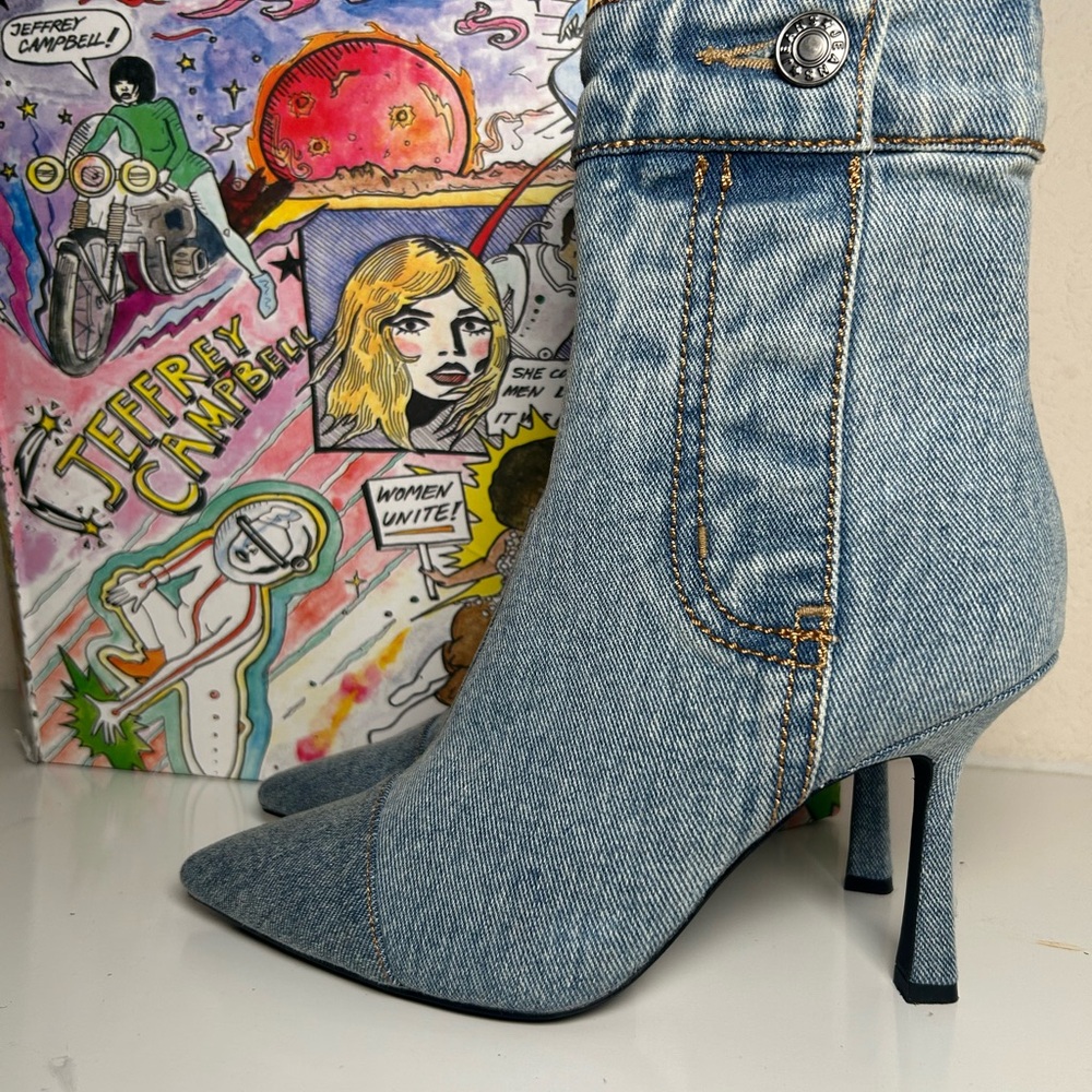 Jeffrey Campbell Blue Heeled Boots Denim Style
